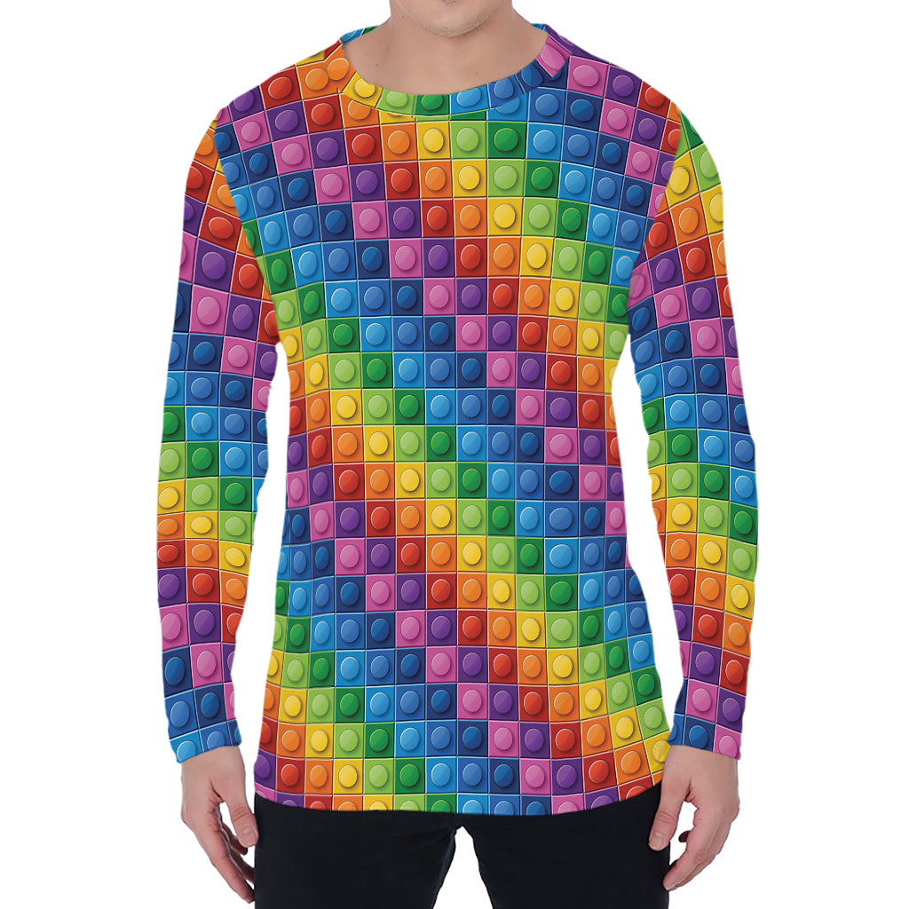 Colorful Plastic Building Blocks Print Men's Long Sleeve T-Shirt