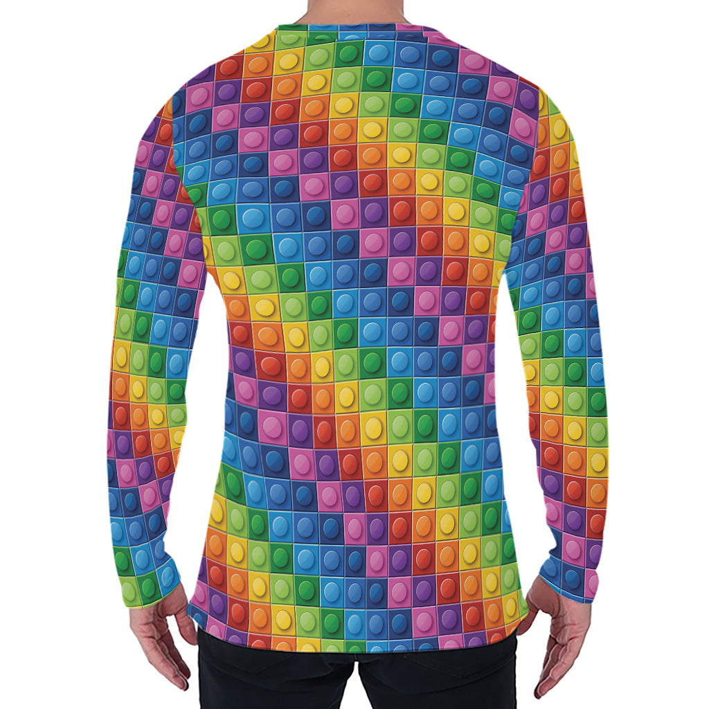 Colorful Plastic Building Blocks Print Men's Long Sleeve T-Shirt