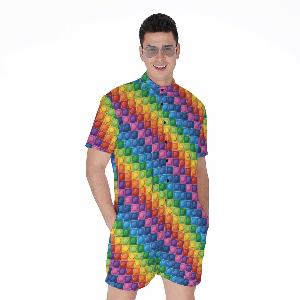 Colorful Plastic Building Blocks Print Men's Rompers