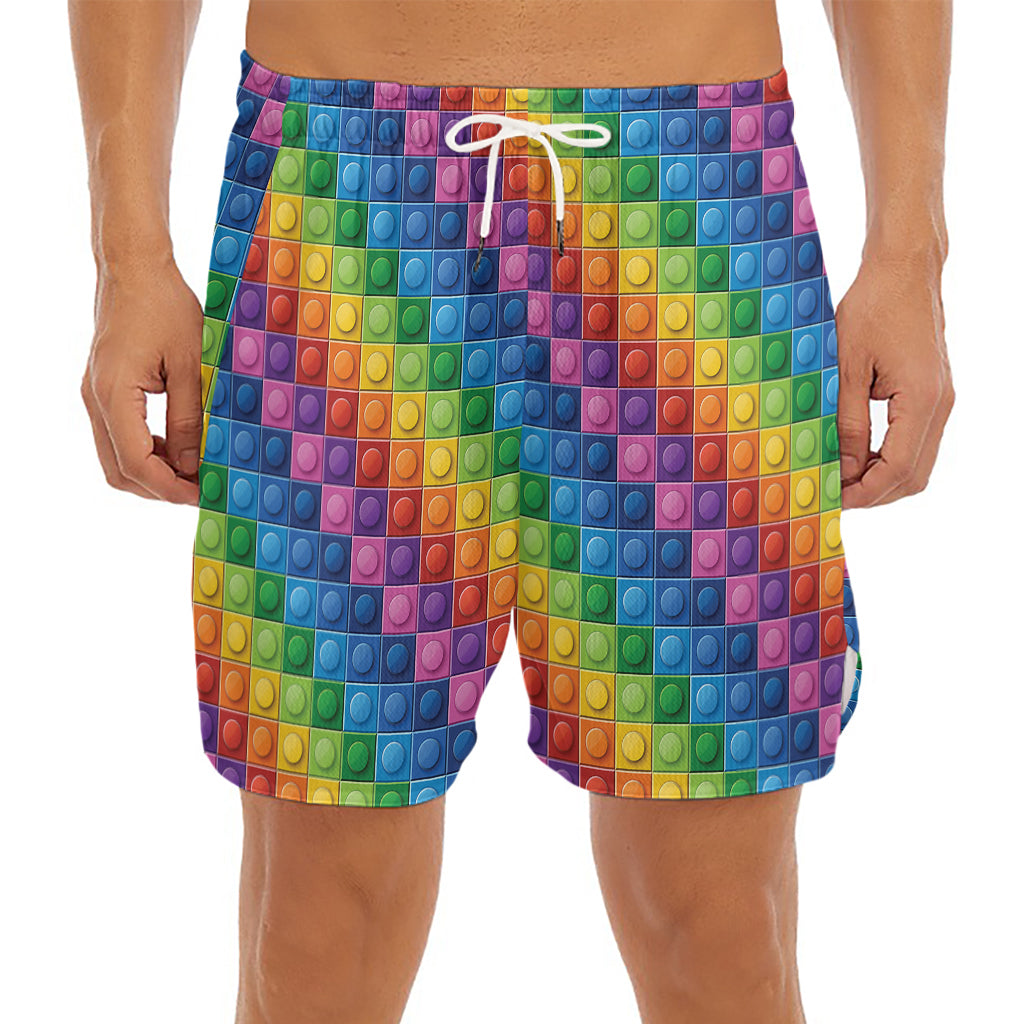 Colorful Plastic Building Blocks Print Men's Split Running Shorts