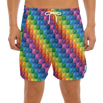 Colorful Plastic Building Blocks Print Men's Split Running Shorts