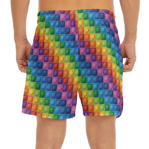 Colorful Plastic Building Blocks Print Men's Split Running Shorts