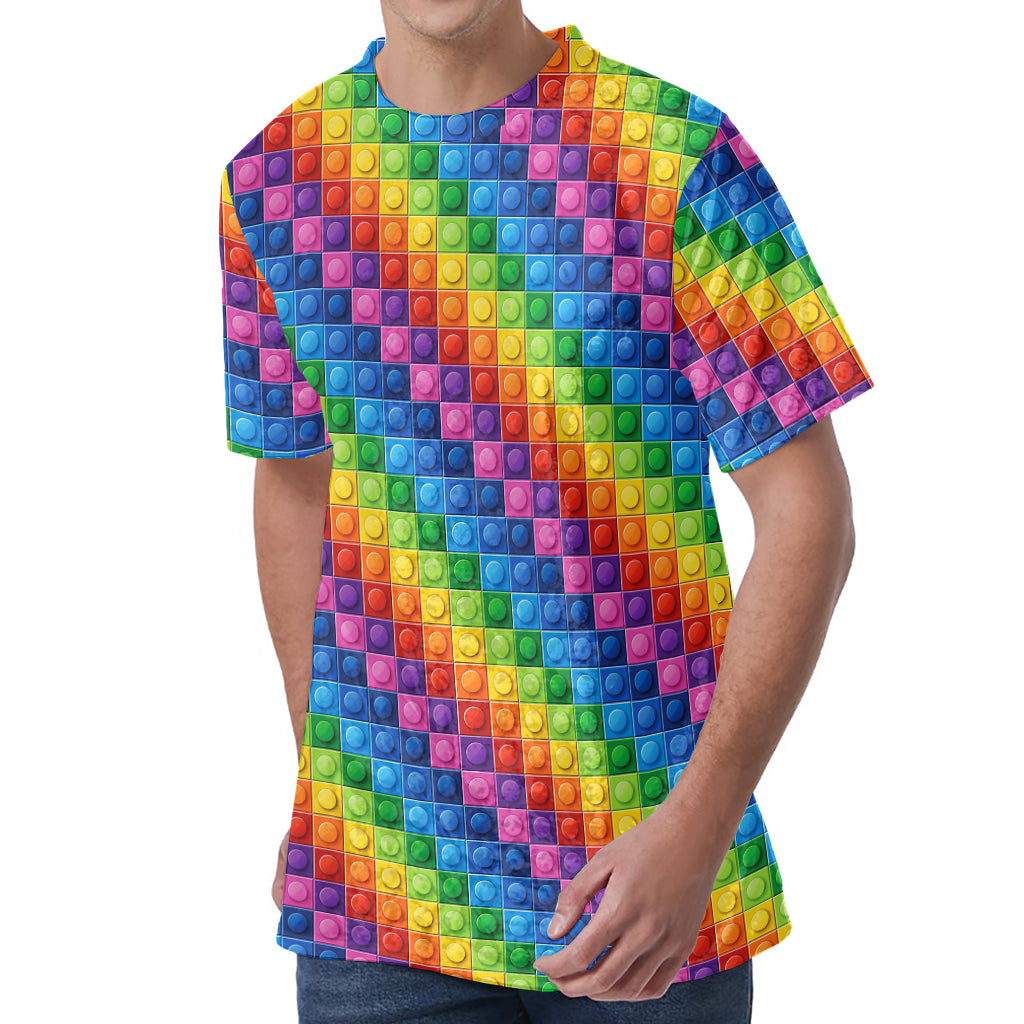 Colorful Plastic Building Blocks Print Men's Velvet T-Shirt