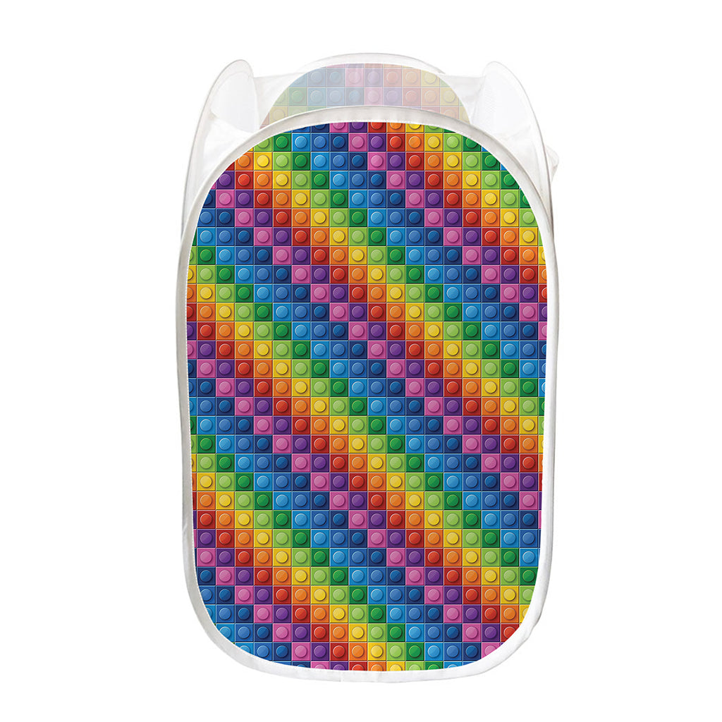 Colorful Plastic Building Blocks Print Mesh Laundry Hamper