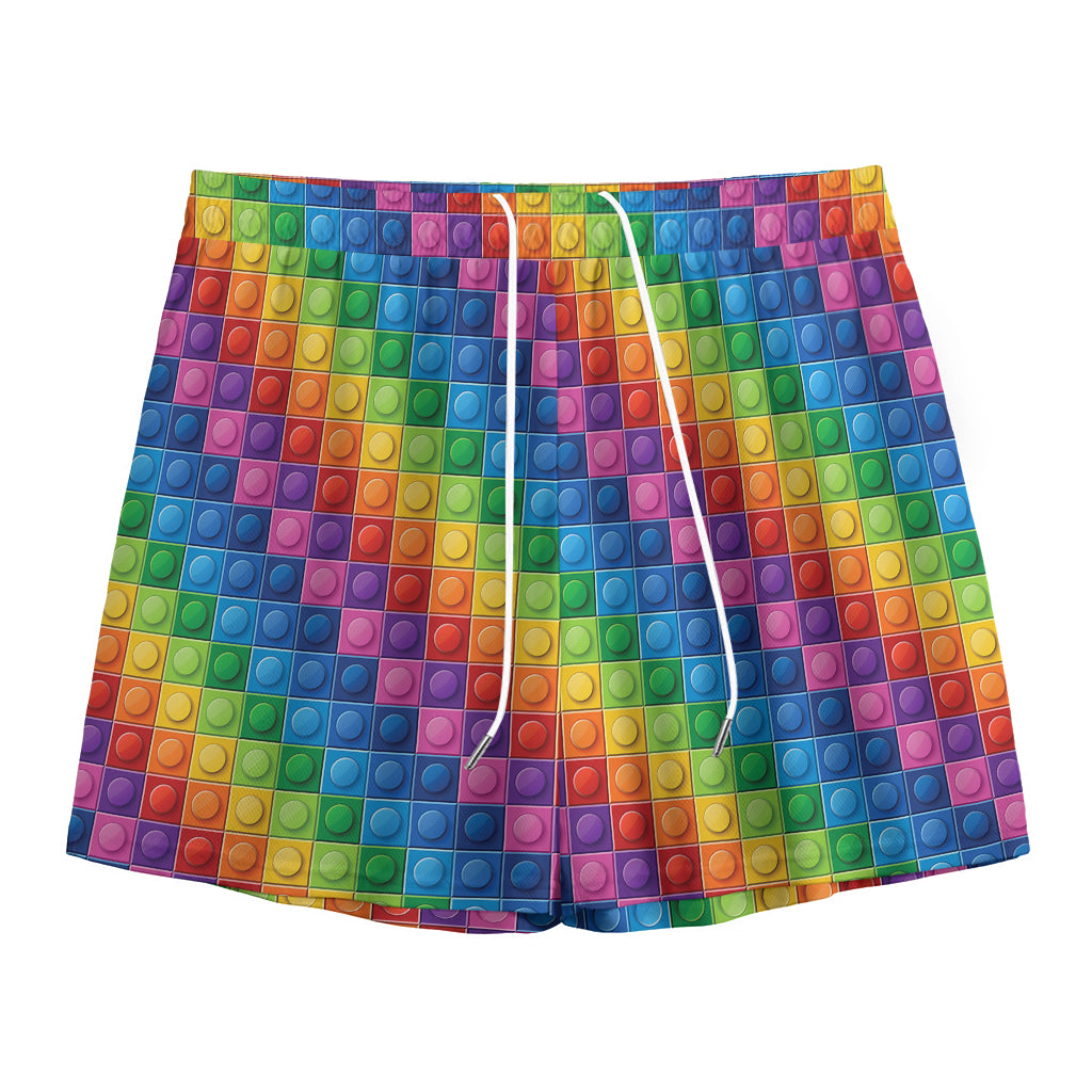 Colorful Plastic Building Blocks Print Mesh Shorts