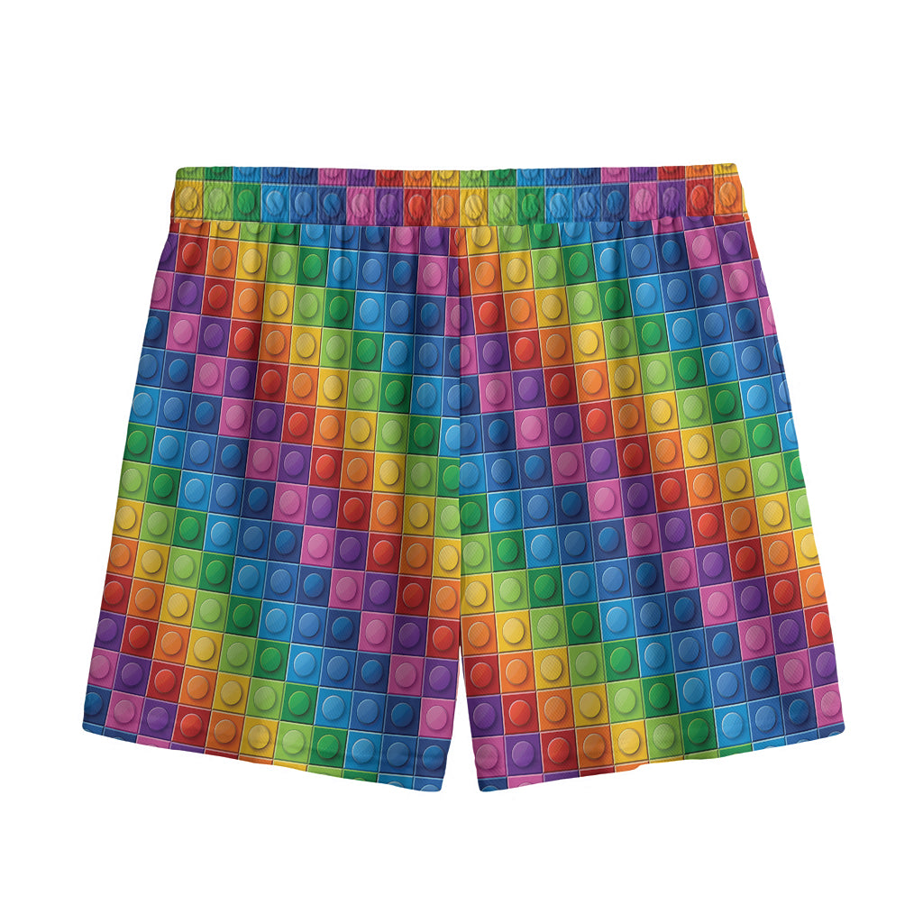 Colorful Plastic Building Blocks Print Mesh Shorts