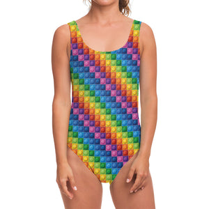 Colorful Plastic Building Blocks Print One Piece Swimsuit