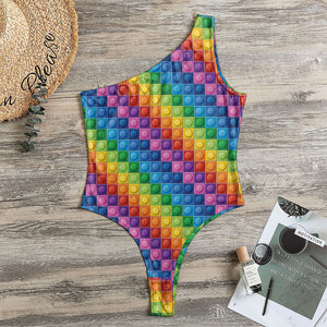 Colorful Plastic Building Blocks Print One Shoulder Bodysuit