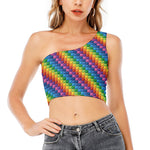 Colorful Plastic Building Blocks Print One Shoulder Crop Top