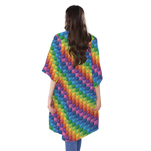 Colorful Plastic Building Blocks Print Open Front Beach Cover Up