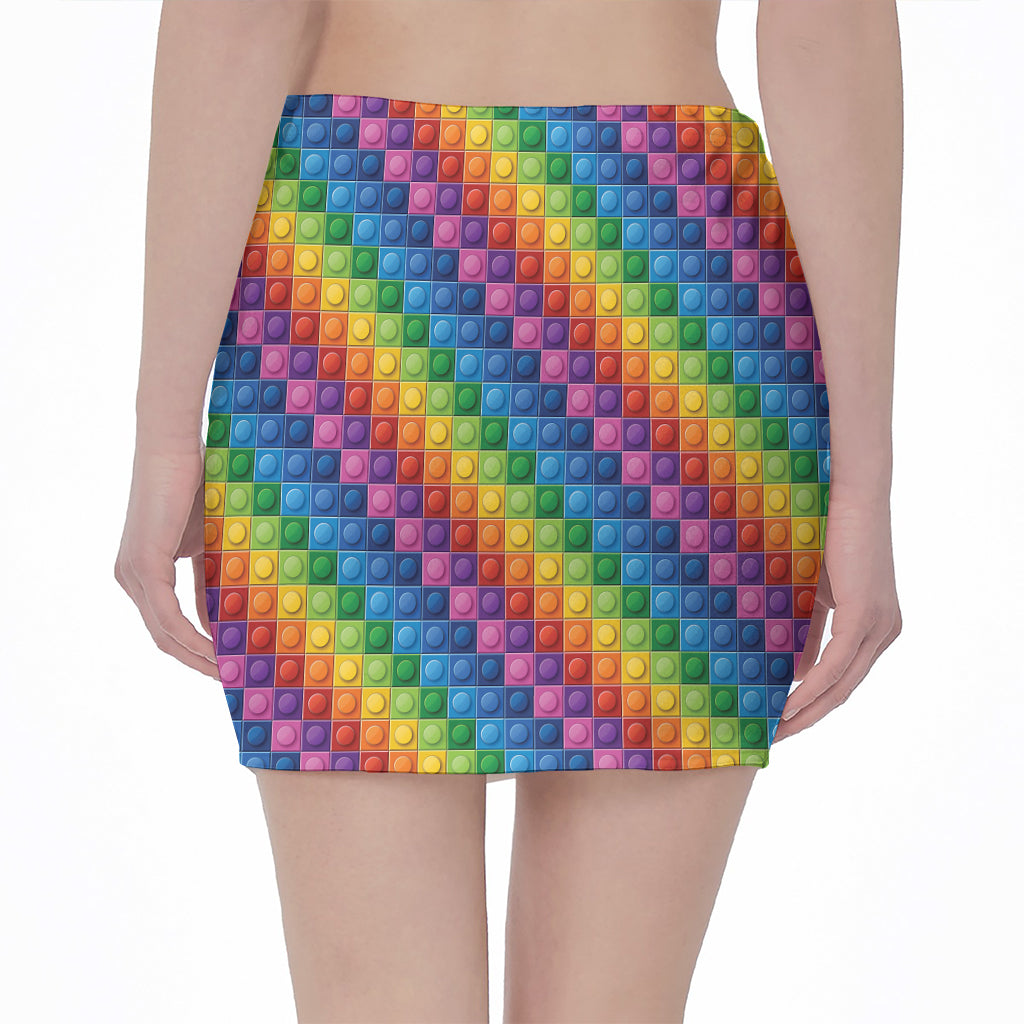 Colorful Plastic Building Blocks Print Pencil Mini Skirt