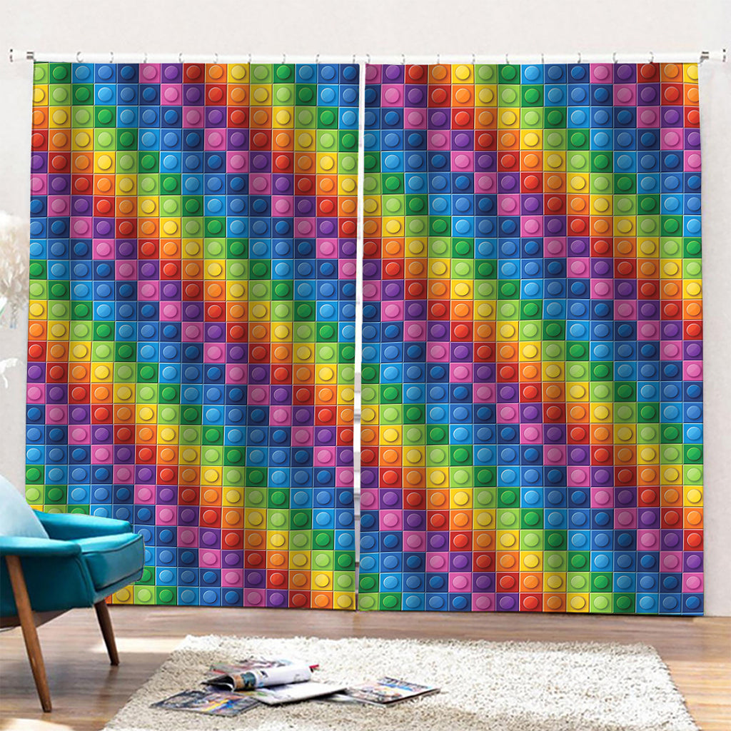 Colorful Plastic Building Blocks Print Pencil Pleat Curtains