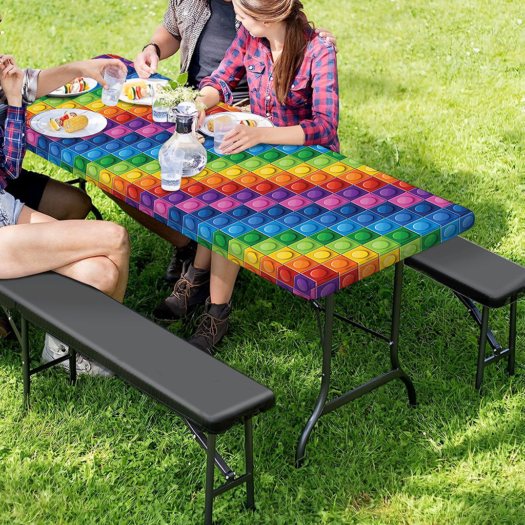 Colorful Plastic Building Blocks Print Picnic Table Cover