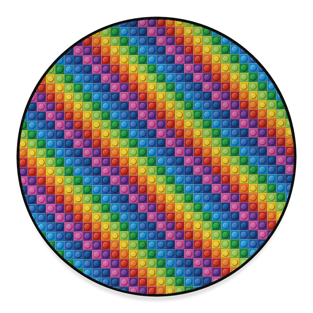 Colorful Plastic Building Blocks Print Round Floor Mat