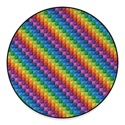 Colorful Plastic Building Blocks Print Round Floor Mat