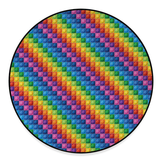 Colorful Plastic Building Blocks Print Round Floor Mat