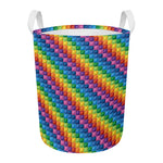 Colorful Plastic Building Blocks Print Round Laundry Basket