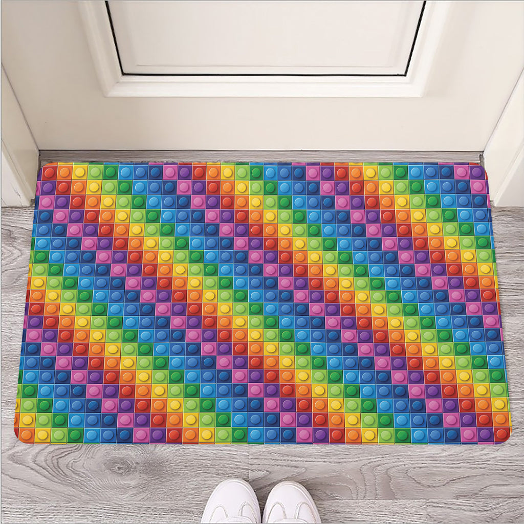 Colorful Plastic Building Blocks Print Rubber Doormat