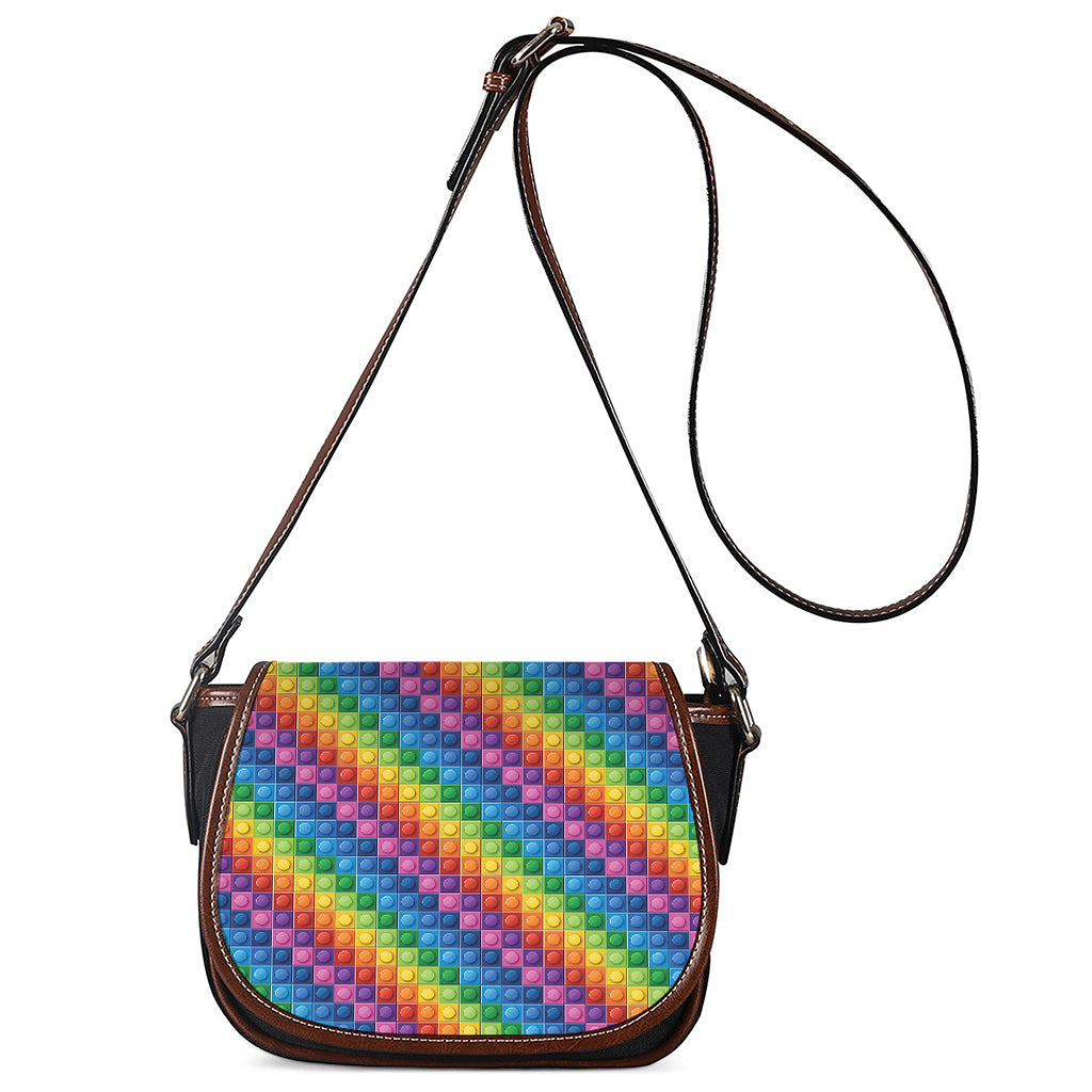 Colorful Plastic Building Blocks Print Saddle Bag