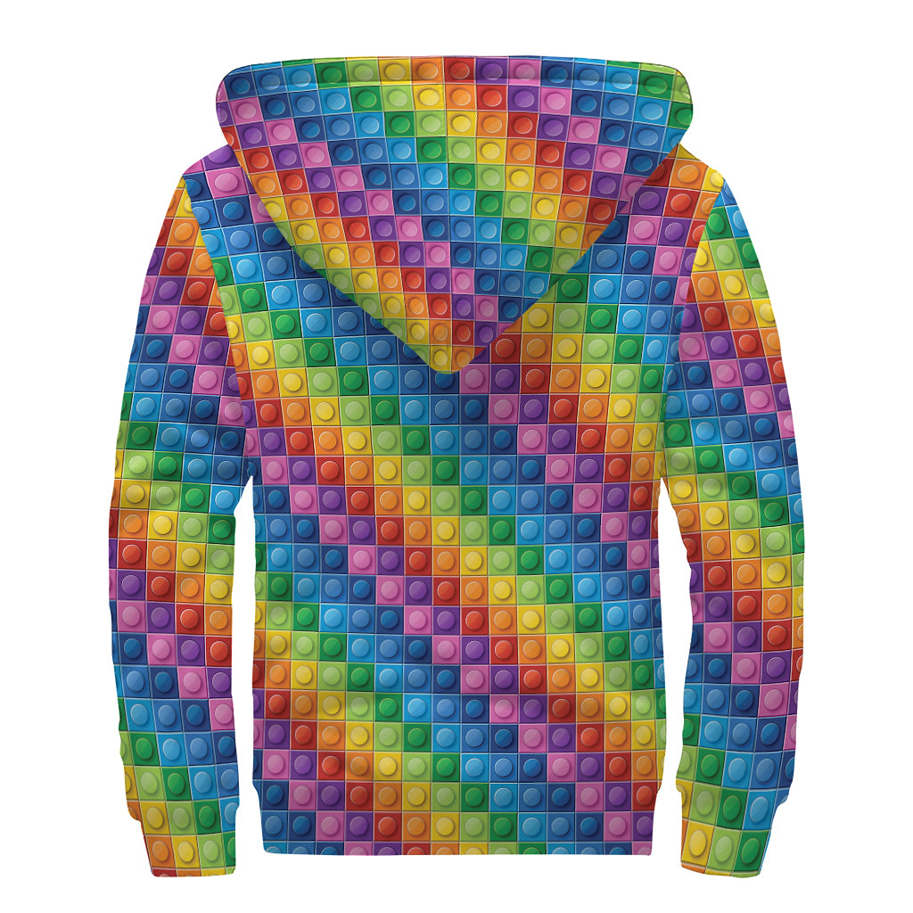 Colorful Plastic Building Blocks Print Sherpa Lined Zip Up Hoodie