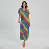 Colorful Plastic Building Blocks Print Short Sleeve Maxi Dress