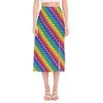 Colorful Plastic Building Blocks Print Side Slit Midi Skirt