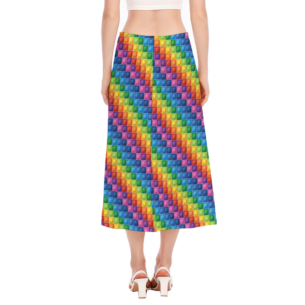 Colorful Plastic Building Blocks Print Side Slit Midi Skirt