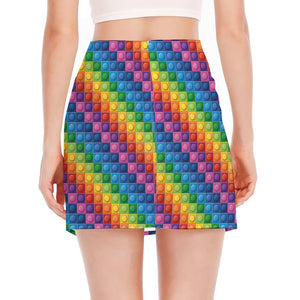 Colorful Plastic Building Blocks Print Side Slit Mini Skirt