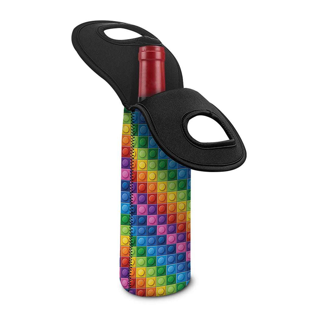 Colorful Plastic Building Blocks Print Single Neoprene Wine Tote