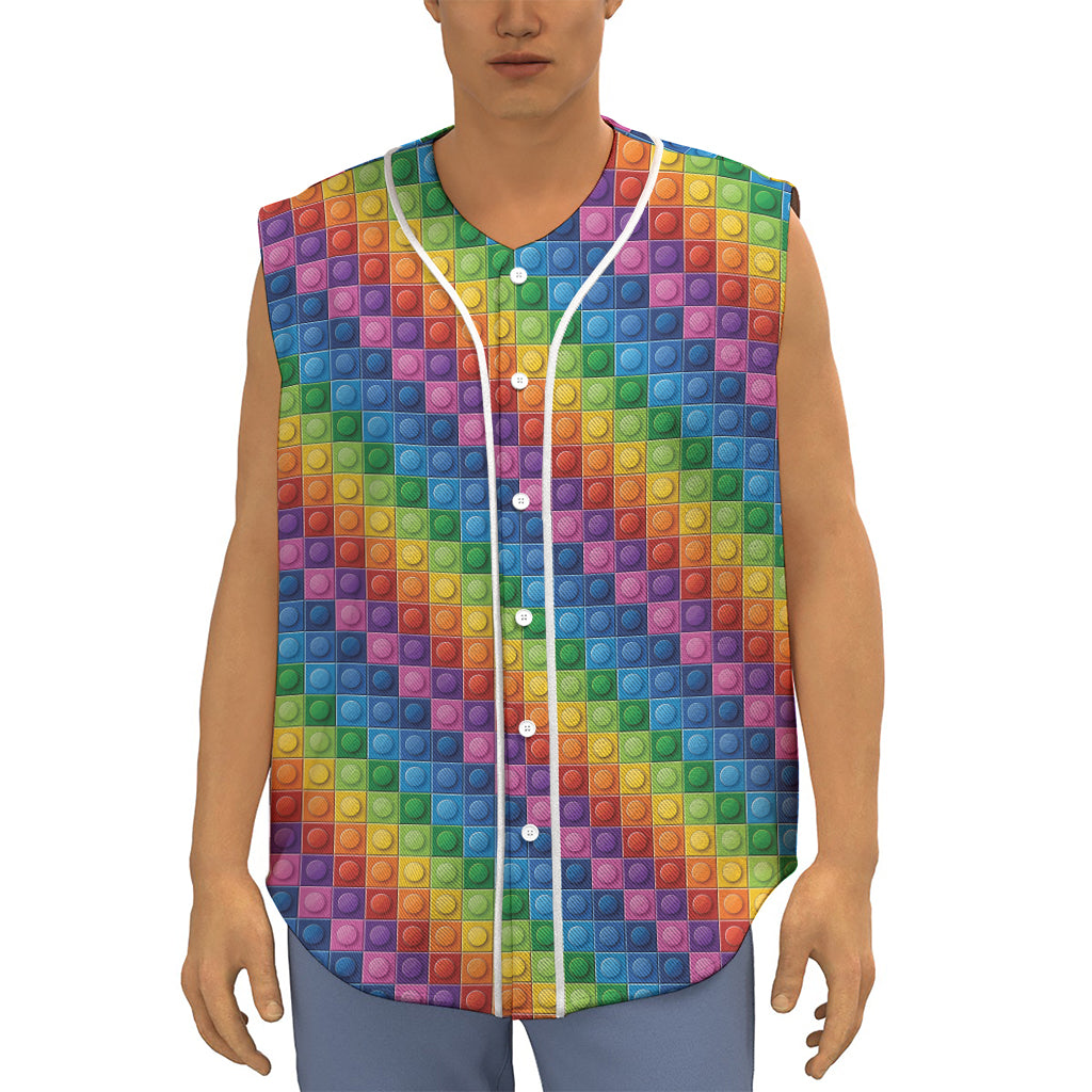 Colorful Plastic Building Blocks Print Sleeveless Baseball Jersey