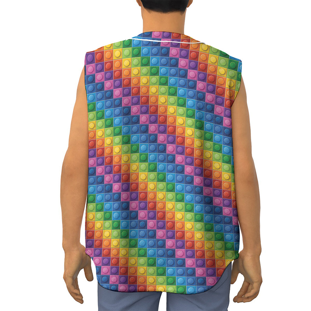 Colorful Plastic Building Blocks Print Sleeveless Baseball Jersey