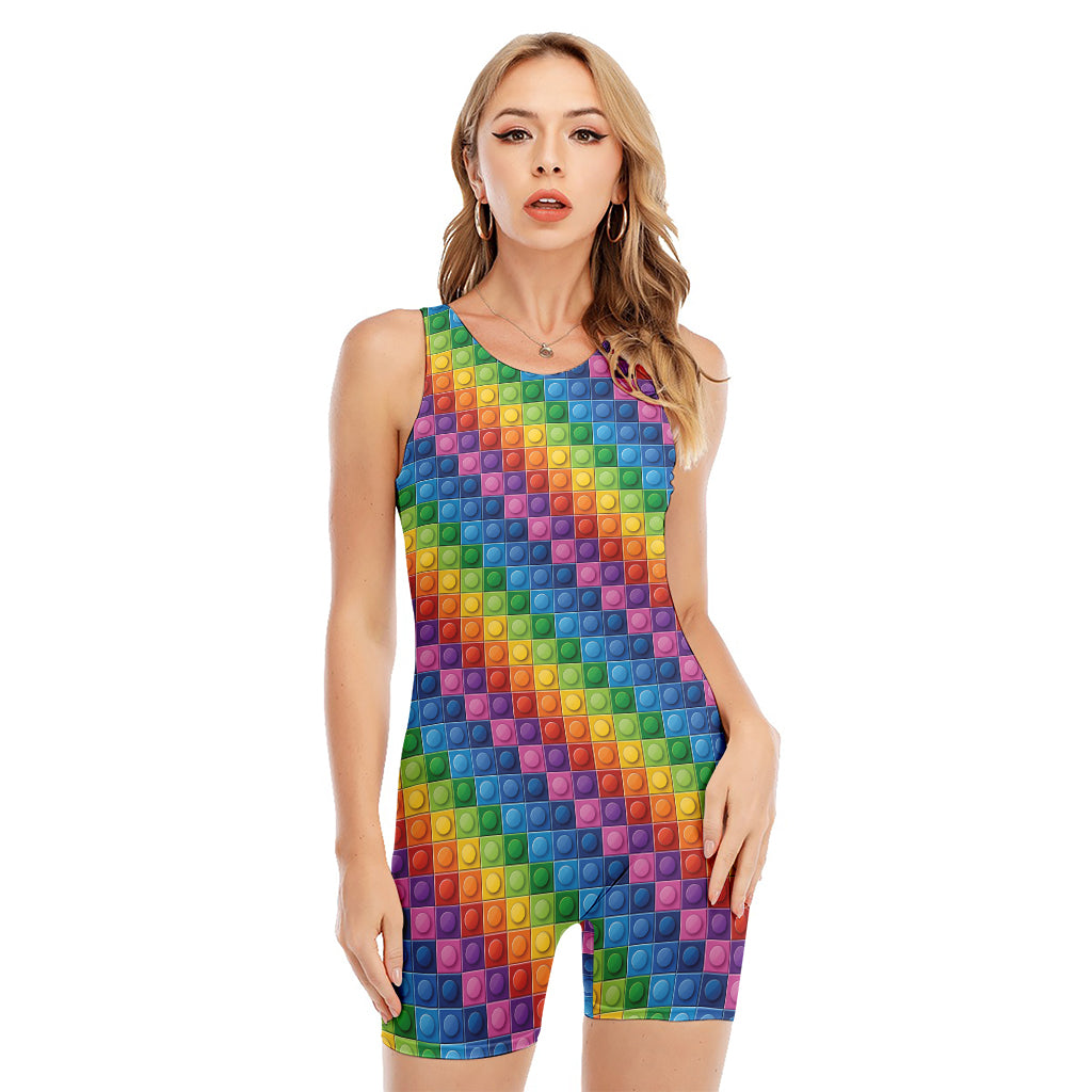 Colorful Plastic Building Blocks Print Sleeveless One Piece Swimsuit