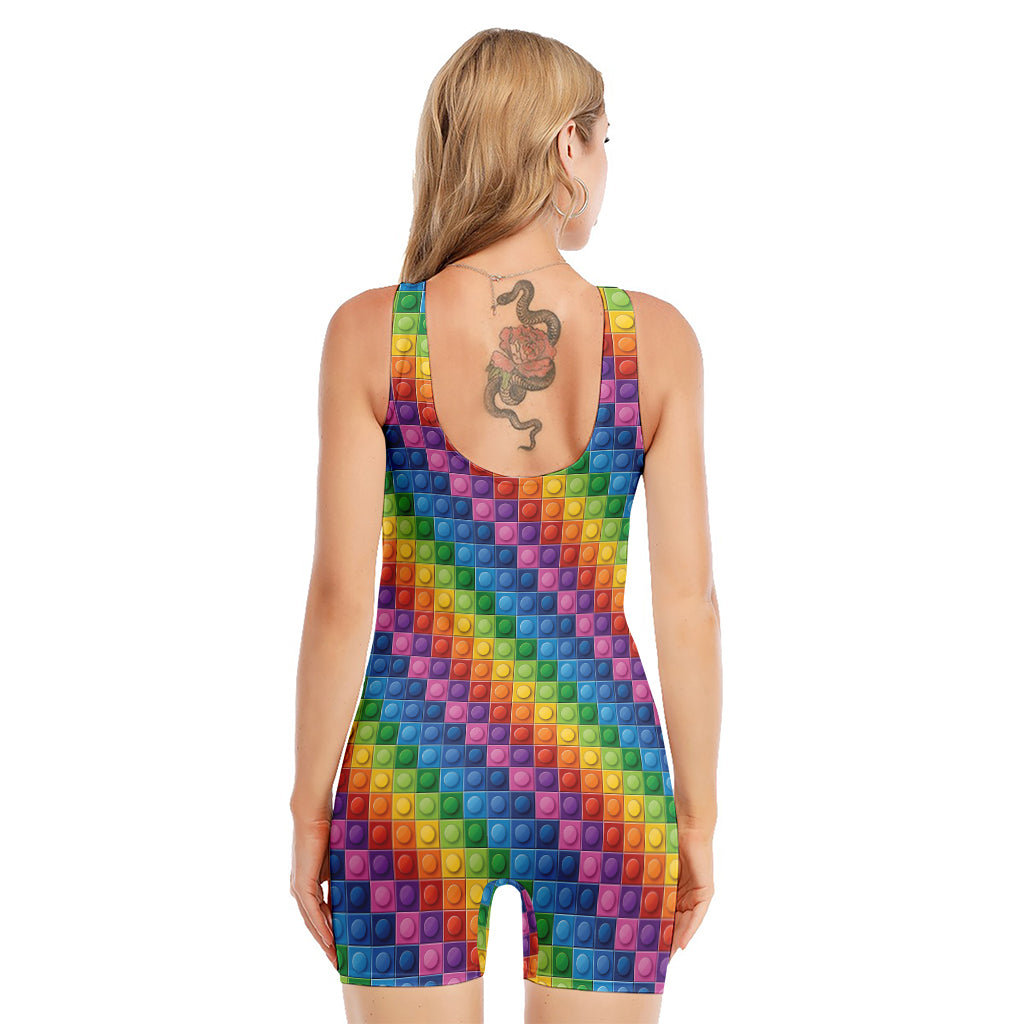 Colorful Plastic Building Blocks Print Sleeveless One Piece Swimsuit