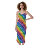 Colorful Plastic Building Blocks Print Slim Fit Midi Cami Dress