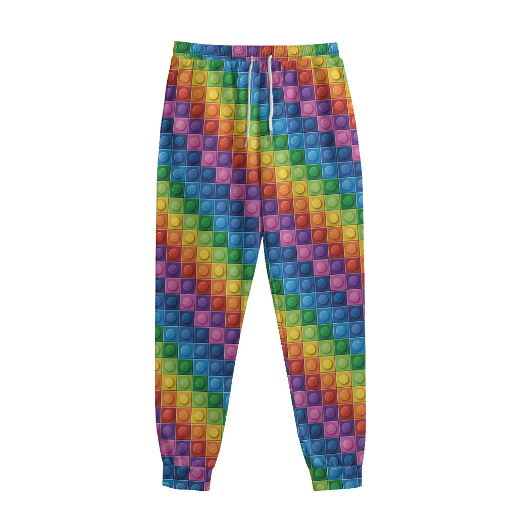 Colorful Plastic Building Blocks Print Sweatpants