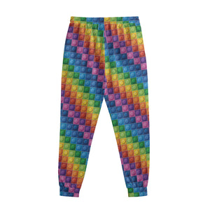 Colorful Plastic Building Blocks Print Sweatpants