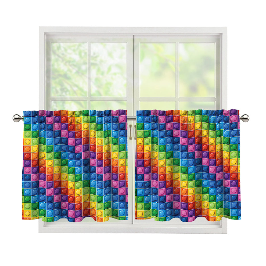 Colorful Plastic Building Blocks Print Tier Curtains