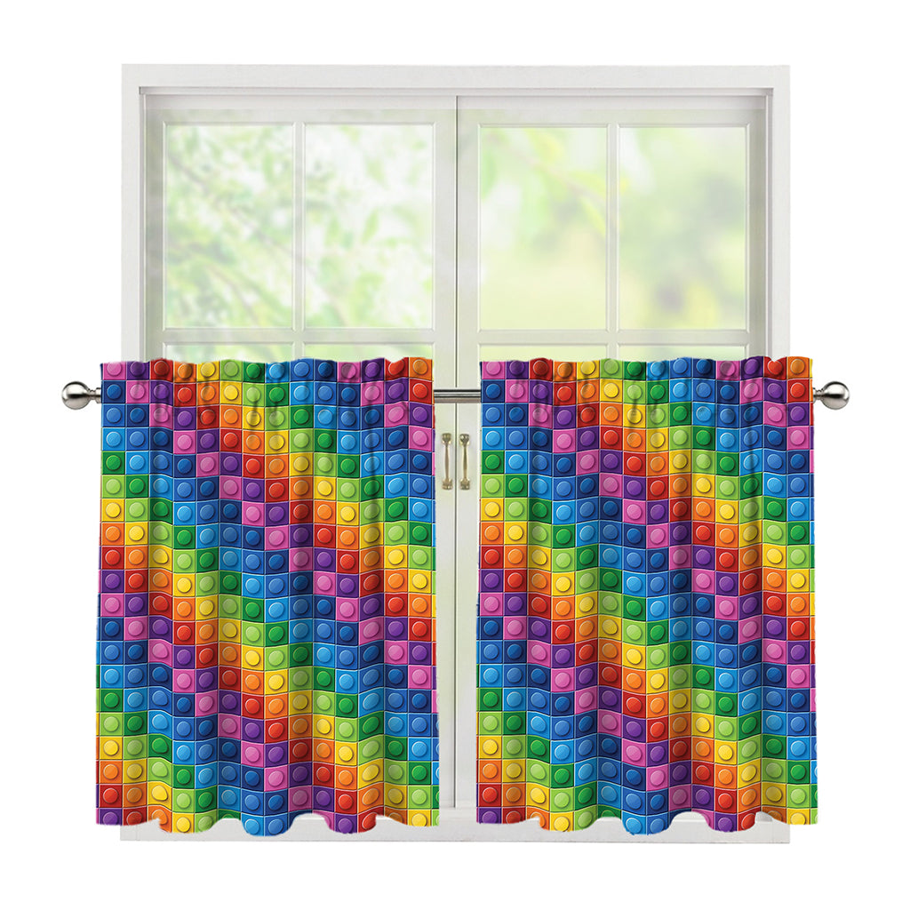 Colorful Plastic Building Blocks Print Tier Curtains
