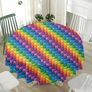 Colorful Plastic Building Blocks Print Waterproof Round Tablecloth