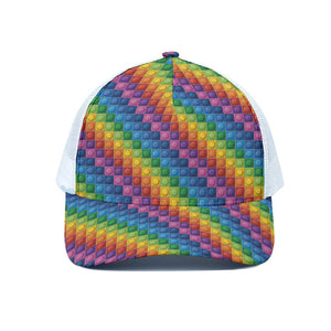 Colorful Plastic Building Blocks Print White Mesh Trucker Cap