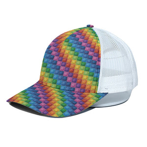 Colorful Plastic Building Blocks Print White Mesh Trucker Cap