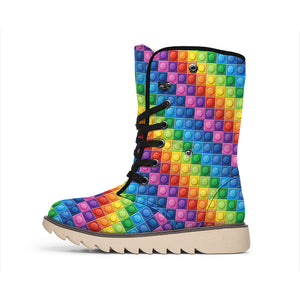 Colorful Plastic Building Blocks Print Winter Boots