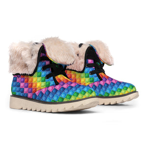 Colorful Plastic Building Blocks Print Winter Boots