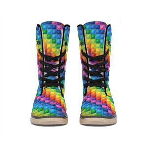 Colorful Plastic Building Blocks Print Winter Boots