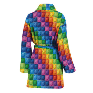 Colorful Plastic Building Blocks Print Women's Bathrobe