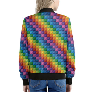 Colorful Plastic Building Blocks Print Women's Bomber Jacket