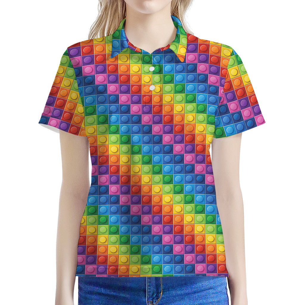 Colorful Plastic Building Blocks Print Women's Polo Shirt