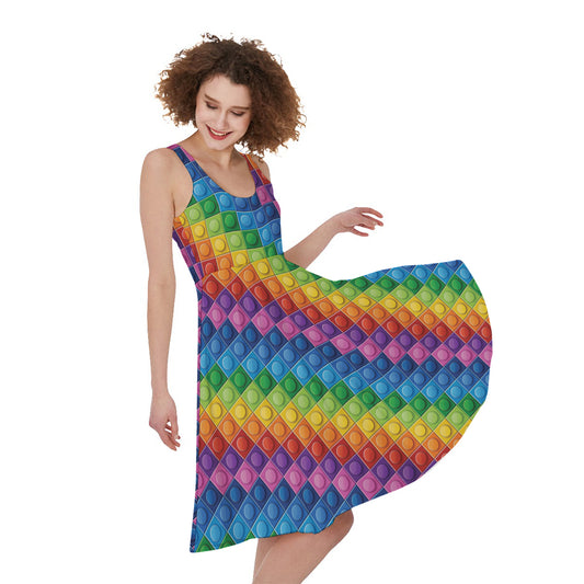 Colorful Plastic Building Blocks Print Women's Sleeveless Dress