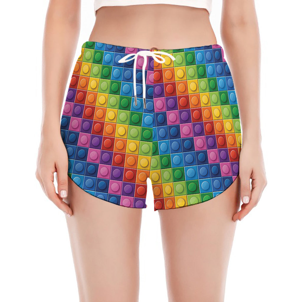 Colorful Plastic Building Blocks Print Women's Split Running Shorts