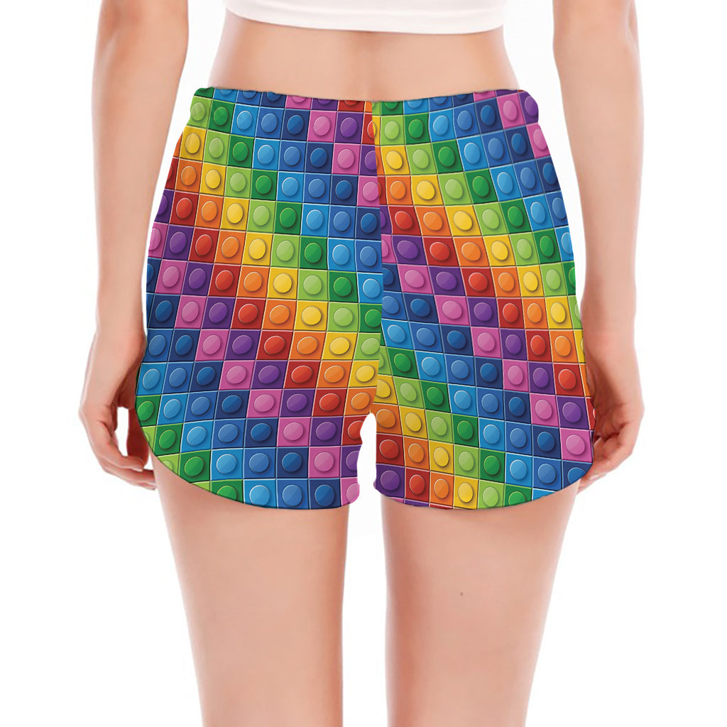 Colorful Plastic Building Blocks Print Women's Split Running Shorts